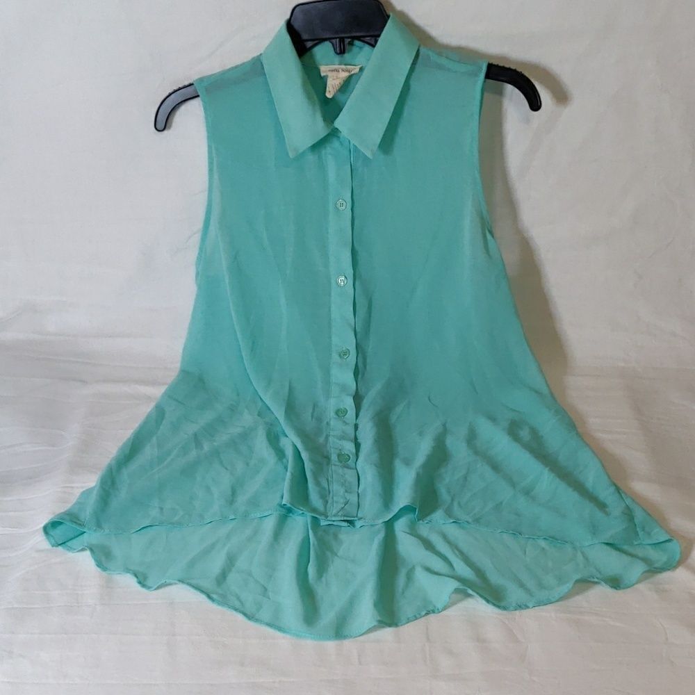 Sans Souci Hi-Low Sheer Mint Green‎ Blouse Size M